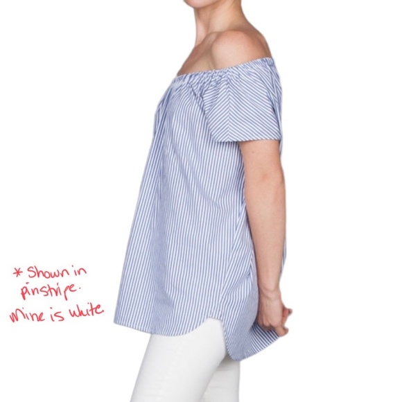 ORGANIC BY JOHN PATRICK BRIGHT WHITE COTTON POPLIN OFF THE SHOULDER TUNIC - Picture 3 of 16